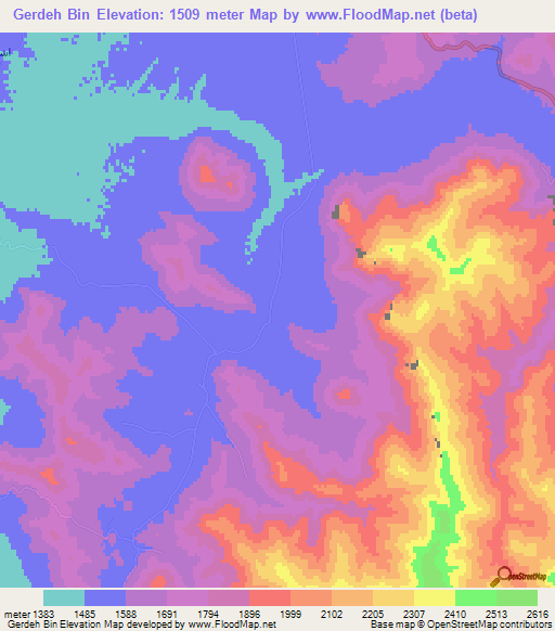 Gerdeh Bin,Iran Elevation Map