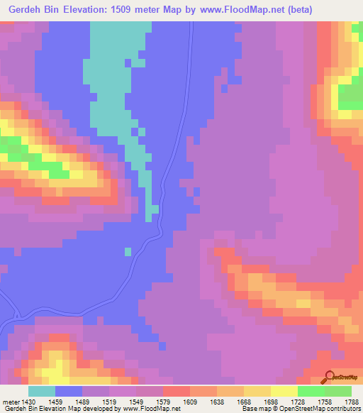 Gerdeh Bin,Iran Elevation Map