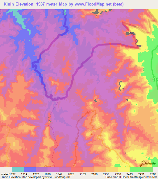 Kinin,Eritrea Elevation Map