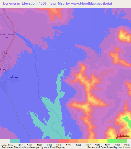 Berkmeran,Iran Elevation Map