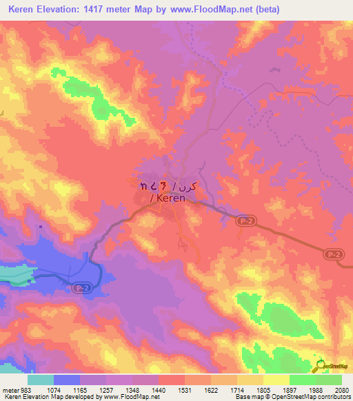 Keren,Eritrea Elevation Map
