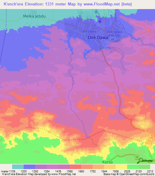 K'ench'era,Ethiopia Elevation Map