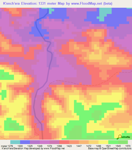 K'ench'era,Ethiopia Elevation Map