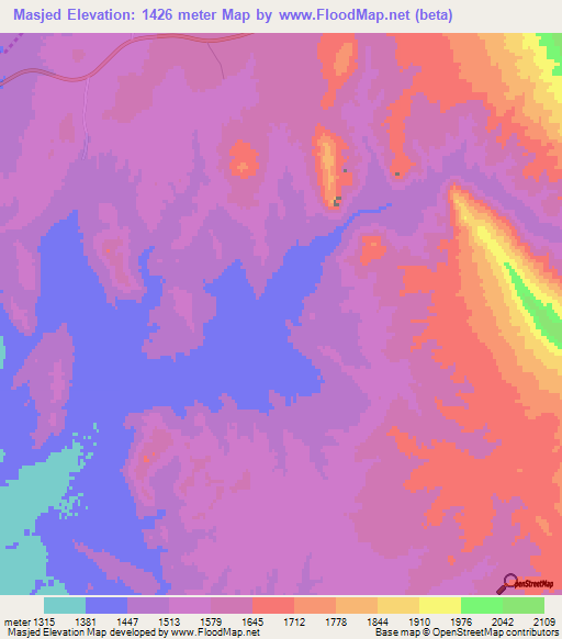Masjed,Iran Elevation Map
