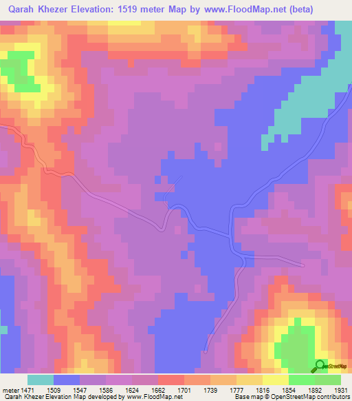 Qarah Khezer,Iran Elevation Map