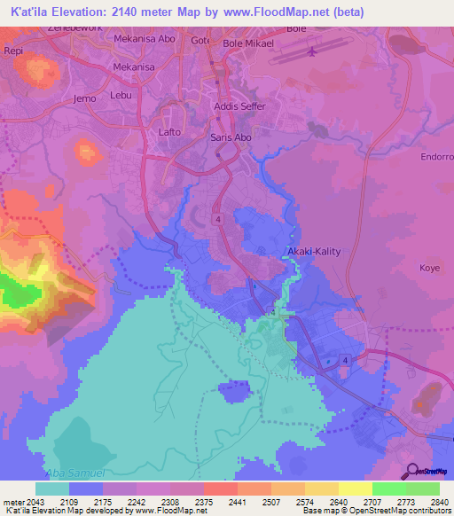 K'at'ila,Ethiopia Elevation Map