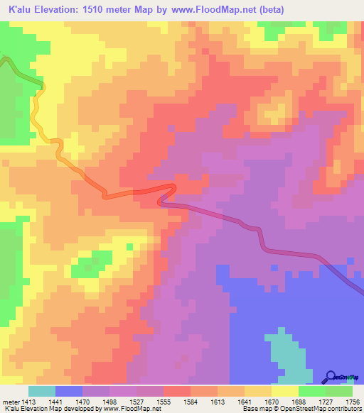K'alu,Ethiopia Elevation Map