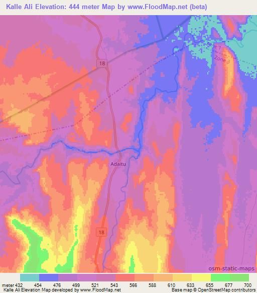 Kalle Ali,Ethiopia Elevation Map