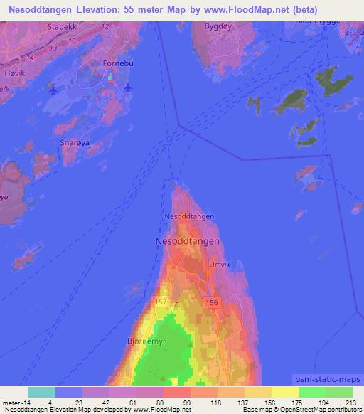 Nesoddtangen,Norway Elevation Map