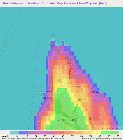 Nesoddtangen,Norway Elevation Map