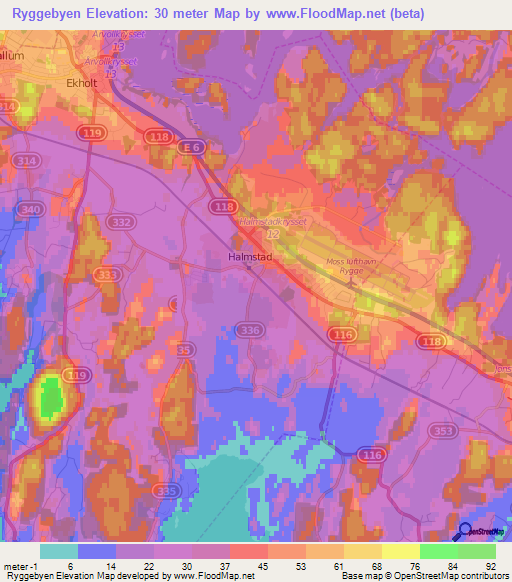 Ryggebyen,Norway Elevation Map