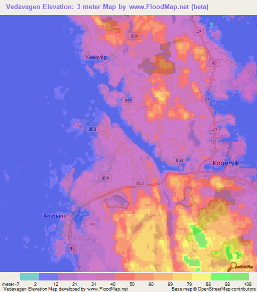 Vedavagen,Norway Elevation Map