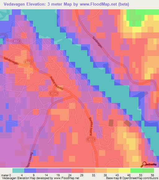 Vedavagen,Norway Elevation Map