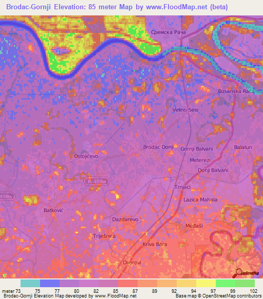 Brodac-Gornji,Bosnia and Herzegovina Elevation Map