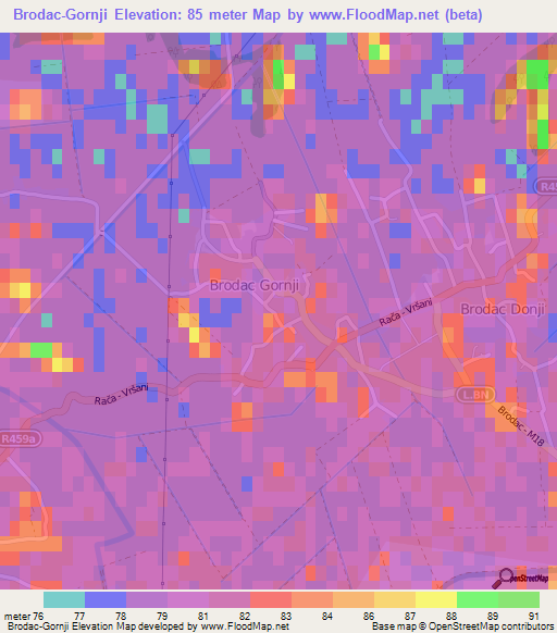 Brodac-Gornji,Bosnia and Herzegovina Elevation Map
