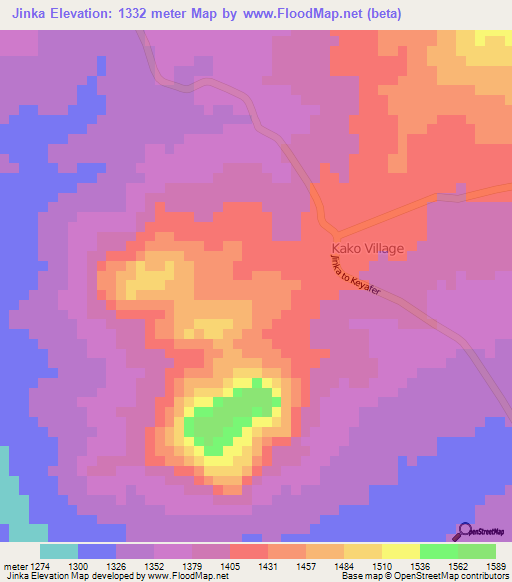 Jinka,Ethiopia Elevation Map