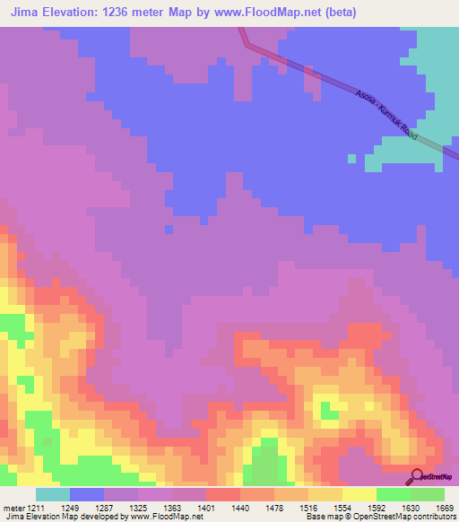 Jima,Ethiopia Elevation Map
