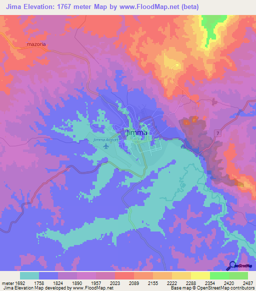 Jima,Ethiopia Elevation Map