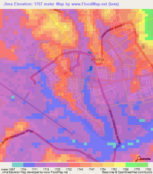 Jima,Ethiopia Elevation Map