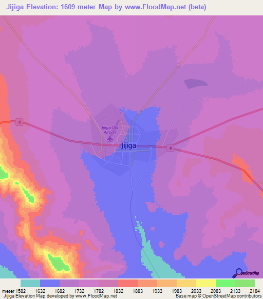 Jijiga,Ethiopia Elevation Map