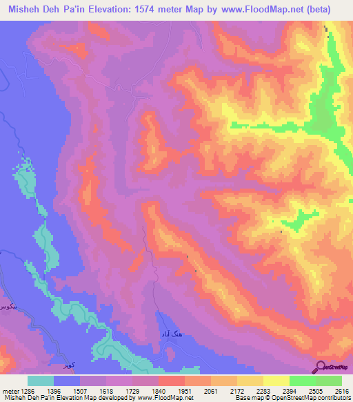 Misheh Deh Pa'in,Iran Elevation Map