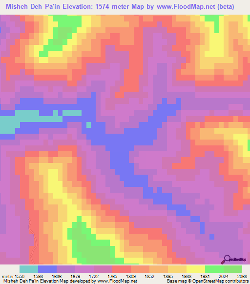Misheh Deh Pa'in,Iran Elevation Map
