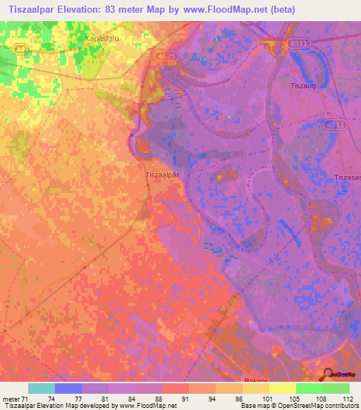 Tiszaalpar,Hungary Elevation Map
