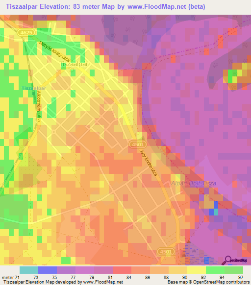 Tiszaalpar,Hungary Elevation Map