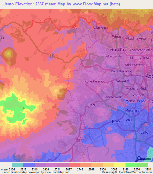 Jemo,Ethiopia Elevation Map