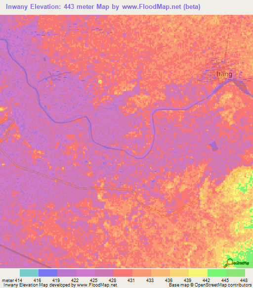 Inwany,Ethiopia Elevation Map