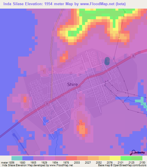 Inda Silase,Ethiopia Elevation Map