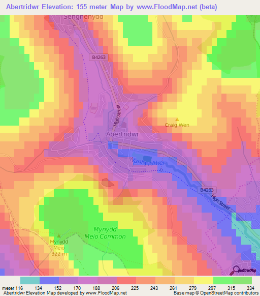 Abertridwr,UK Elevation Map