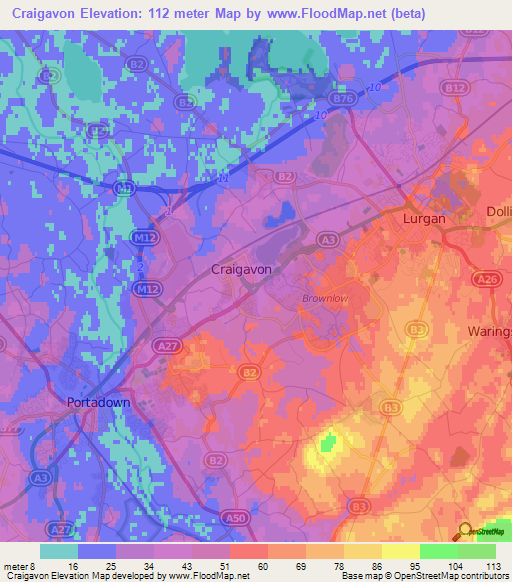 Craigavon,UK Elevation Map