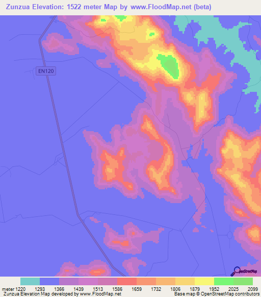 Zunzua,Angola Elevation Map