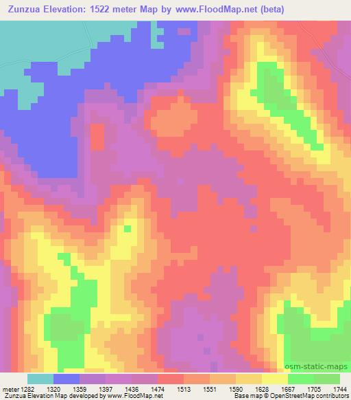 Zunzua,Angola Elevation Map
