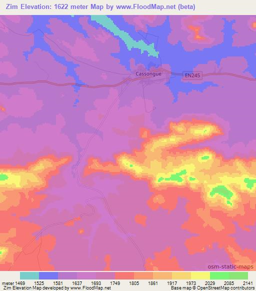 Zim,Angola Elevation Map