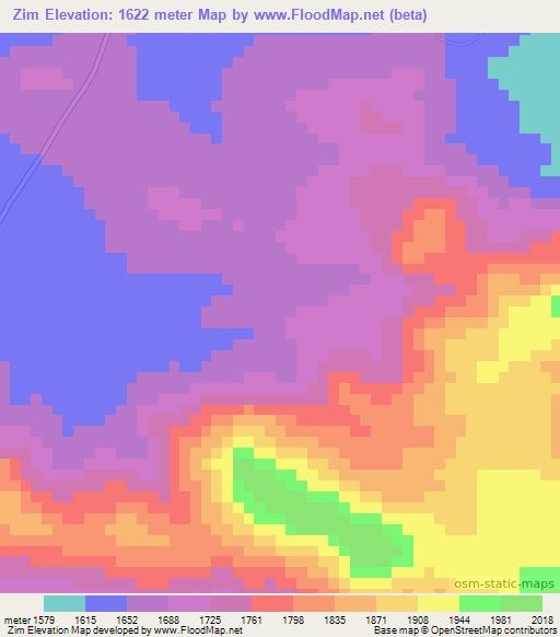 Zim,Angola Elevation Map