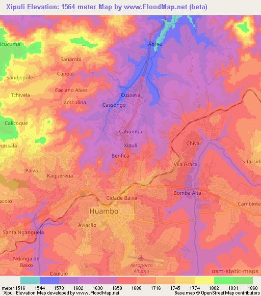 Xipuli,Angola Elevation Map
