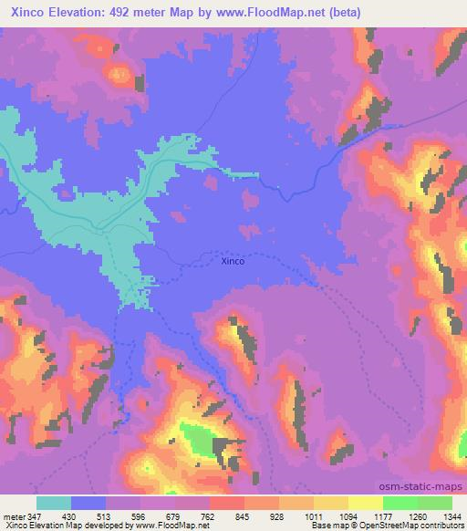 Xinco,Angola Elevation Map
