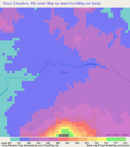Xinco,Angola Elevation Map