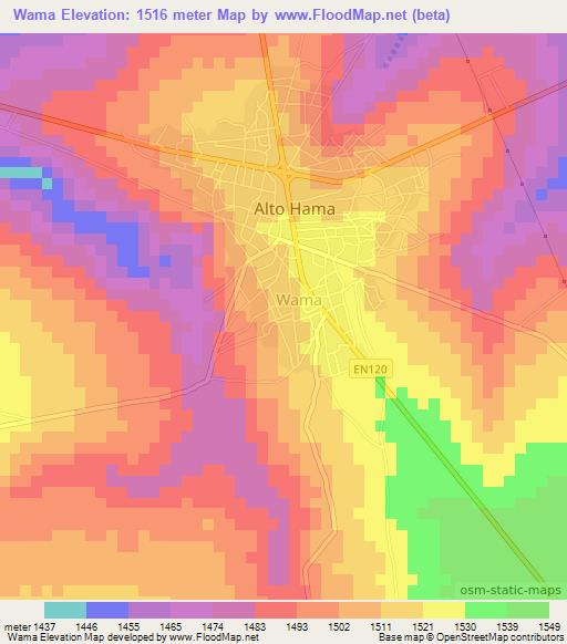 Wama,Angola Elevation Map