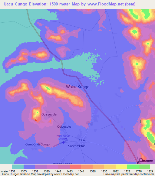 Uacu Cungo,Angola Elevation Map