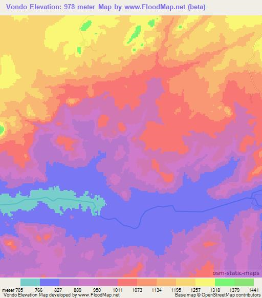 Vondo,Angola Elevation Map