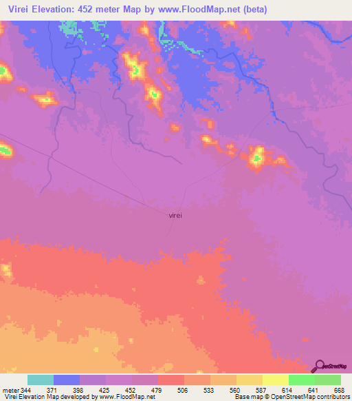 Virei,Angola Elevation Map