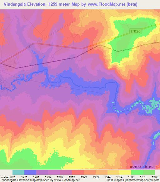 Vindangala,Angola Elevation Map