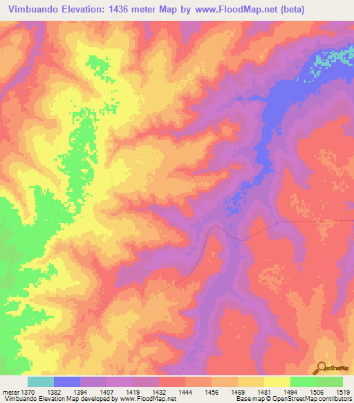 Vimbuando,Angola Elevation Map