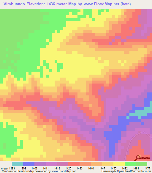 Vimbuando,Angola Elevation Map