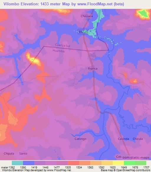 Vilombo,Angola Elevation Map