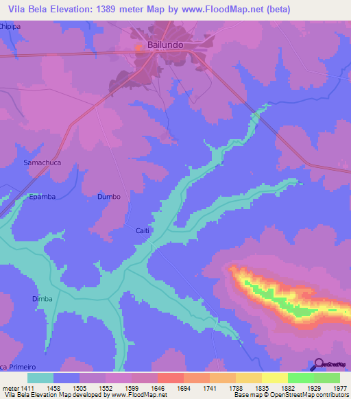 Vila Bela,Angola Elevation Map