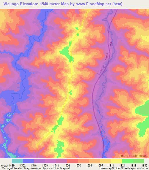 Vicungo,Angola Elevation Map